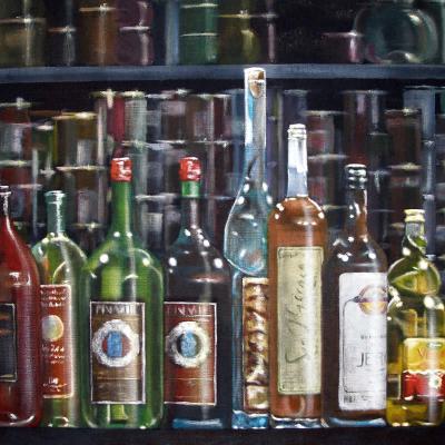 01 Botellas 90x70 Acryl Auf Leinwand